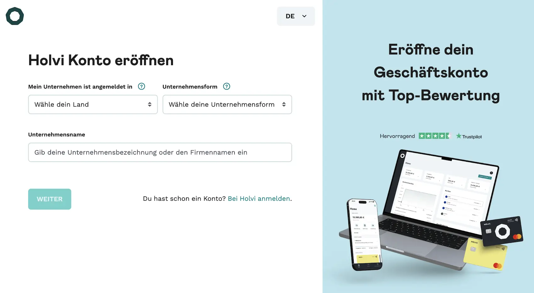 Screenshot: Holvi Kontoeroeffnung